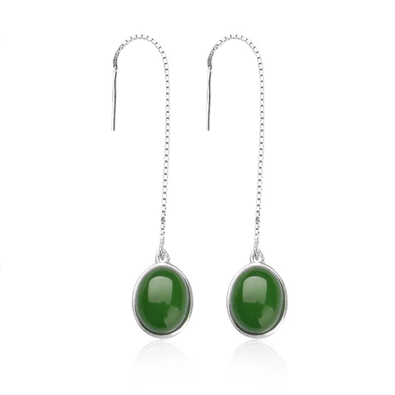 Natural Jade Earrings Nephrite Silver Earrings ZEG539