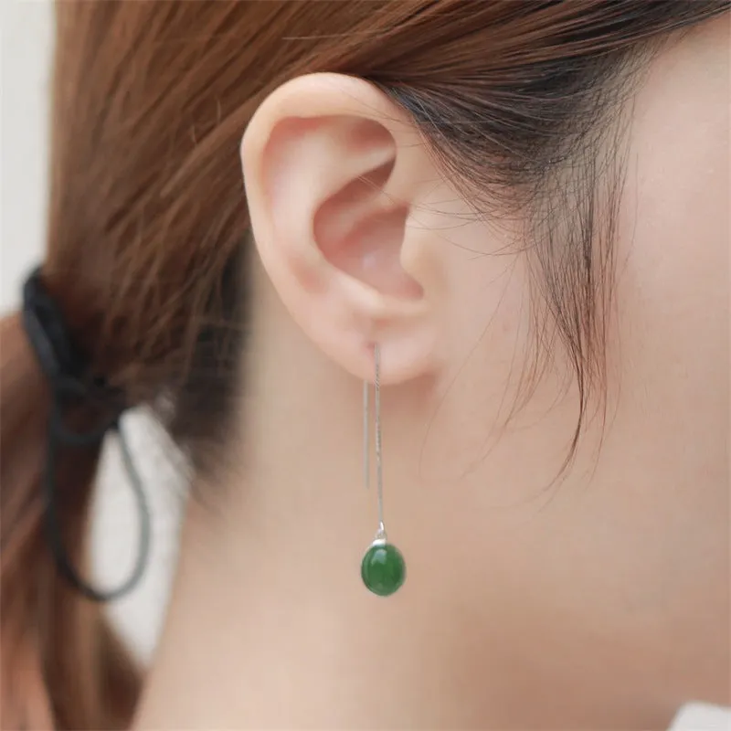 Natural Jade Earrings Nephrite Silver Earrings ZEG539