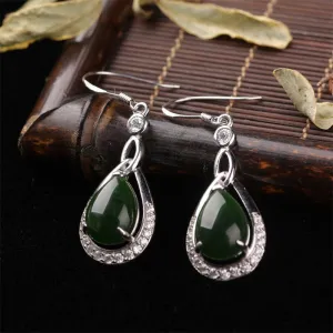 Natural Jade Earrings Nephrite Silver Zircon Earrings ZEG558