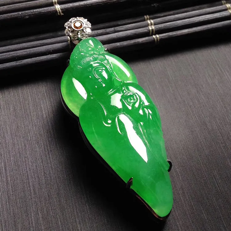 Natural Jade Pendant Jadeite Gold Guan Yin Pendant PT204