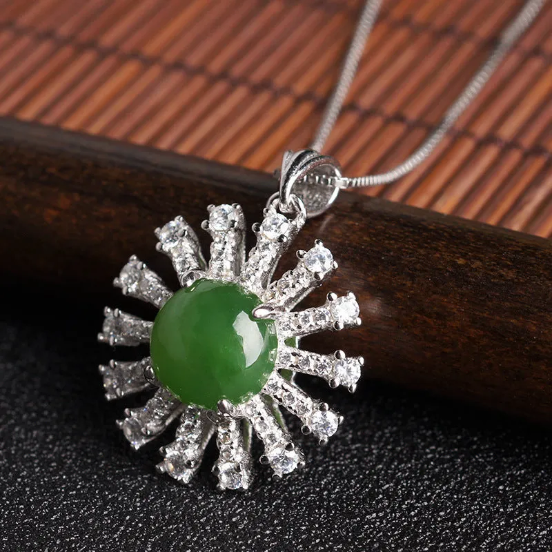 Natural Jade Pendant Nephrite Silver Zircon Pendant ZPT143