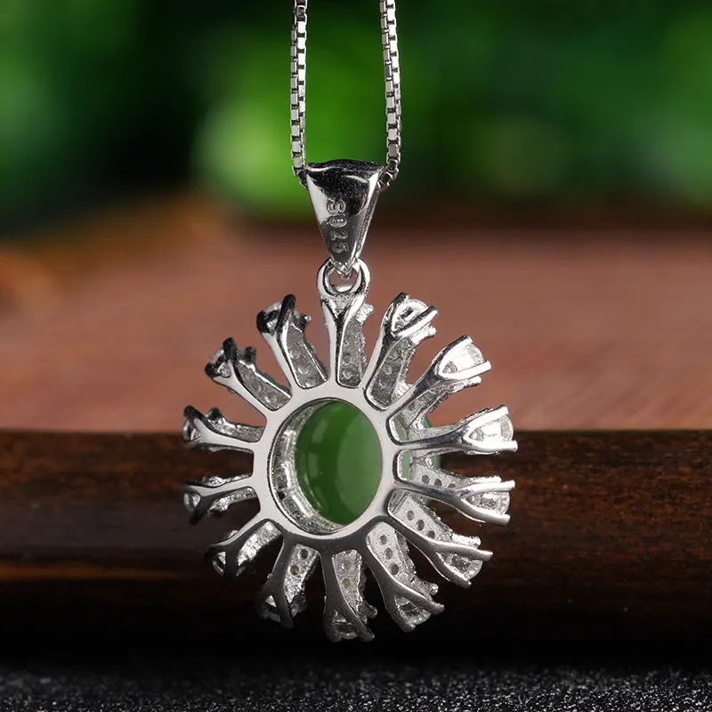 Natural Jade Pendant Nephrite Silver Zircon Pendant ZPT143