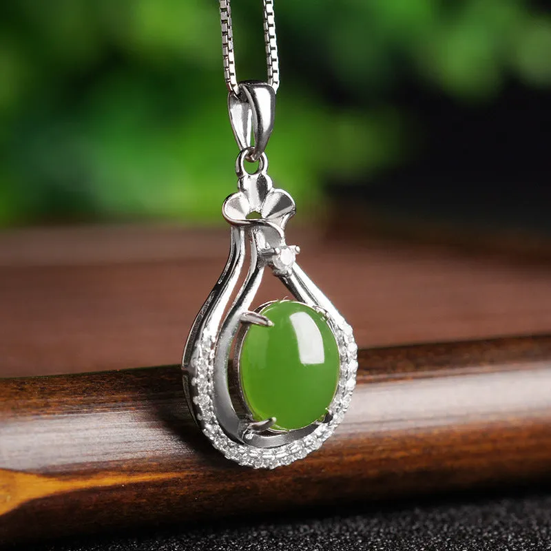 Natural Jade Pendant Nephrite Silver Zircon Pendant ZPT177