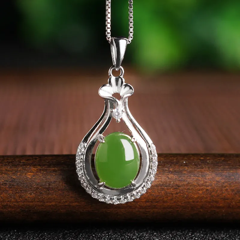 Natural Jade Pendant Nephrite Silver Zircon Pendant ZPT177