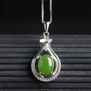 Natural Jade Pendant Nephrite Silver Zircon Pendant ZPT177