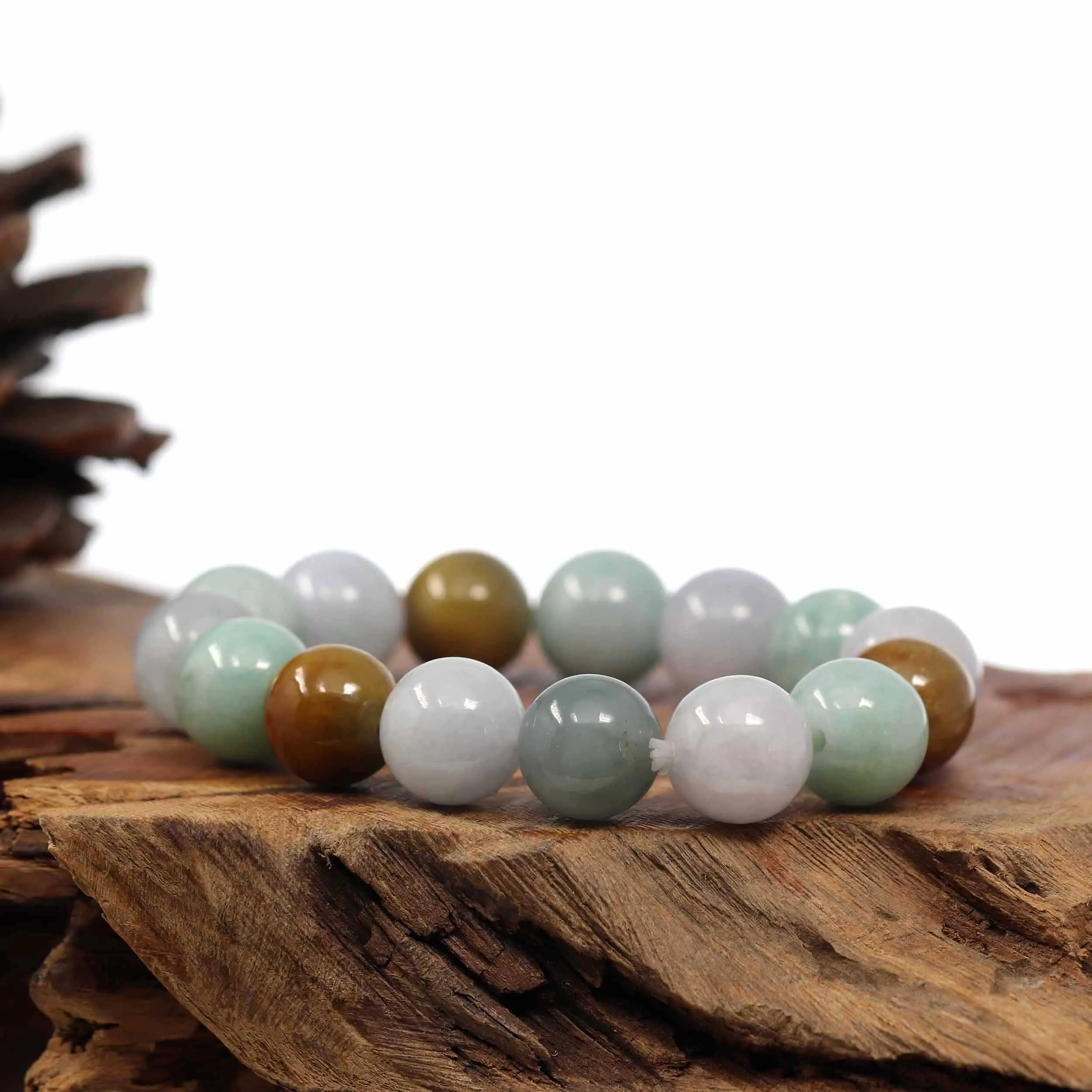 Natural Jadeite Jade 13mm Round Beads Bracelet ( 13 mm ) For Men