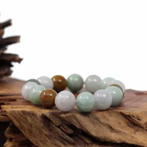 Natural Jadeite Jade 13mm Round Beads Bracelet ( 13 mm ) For Men