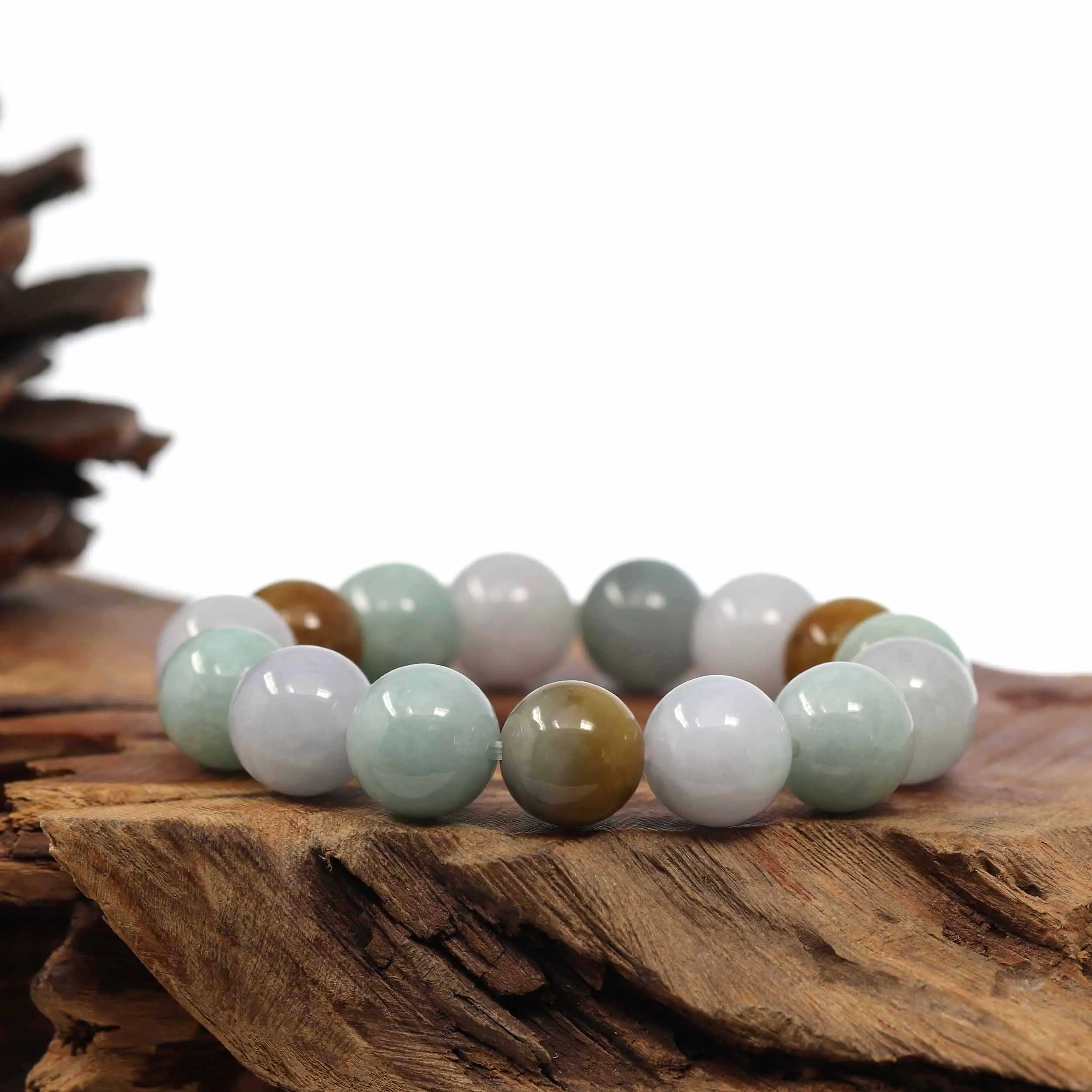 Natural Jadeite Jade 13mm Round Beads Bracelet ( 13 mm ) For Men