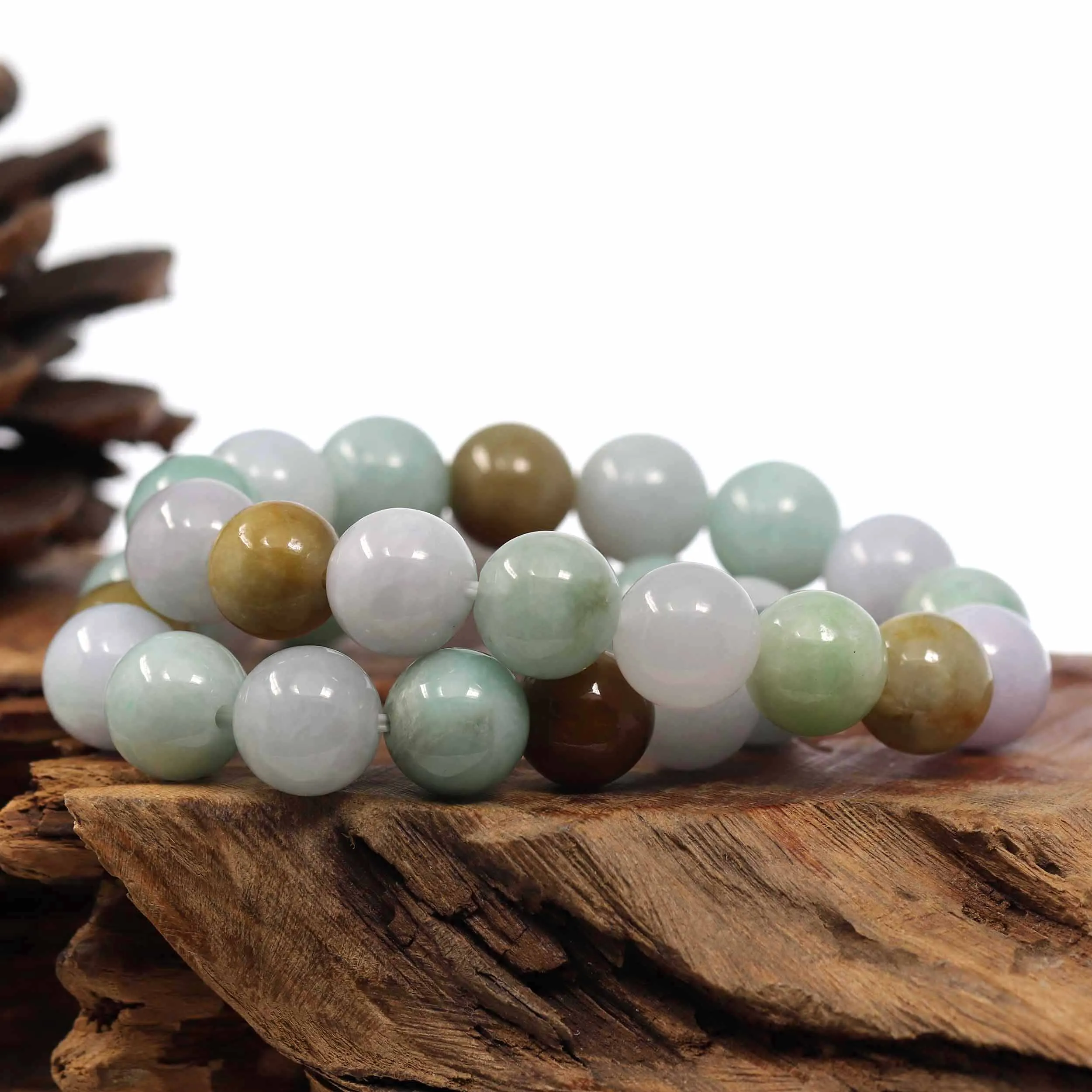 Natural Jadeite Jade 13mm Round Beads Bracelet ( 13 mm ) For Men