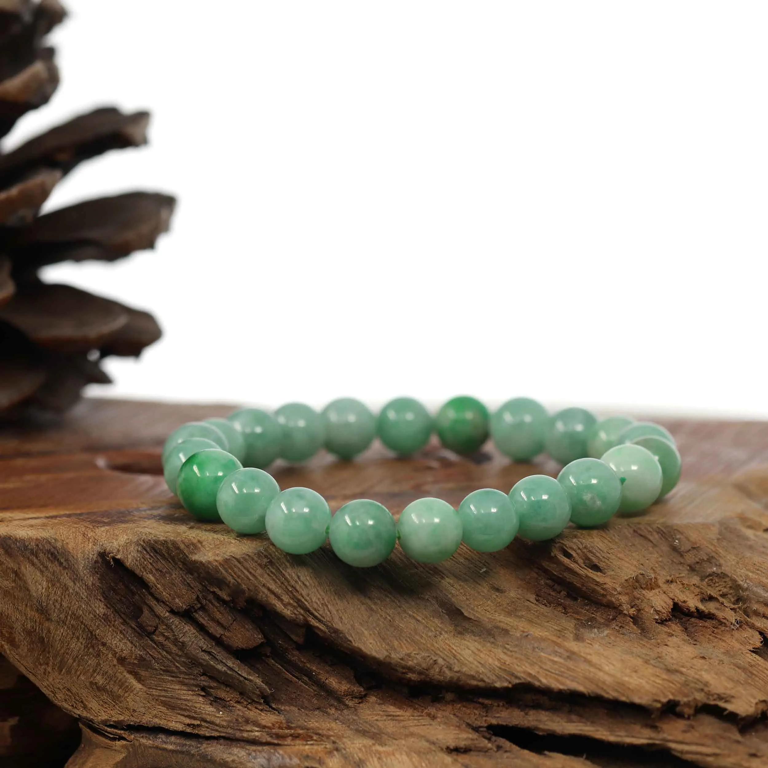 Natural Jadeite Jade Round Green Beads Bracelet ( 8.5 mm )