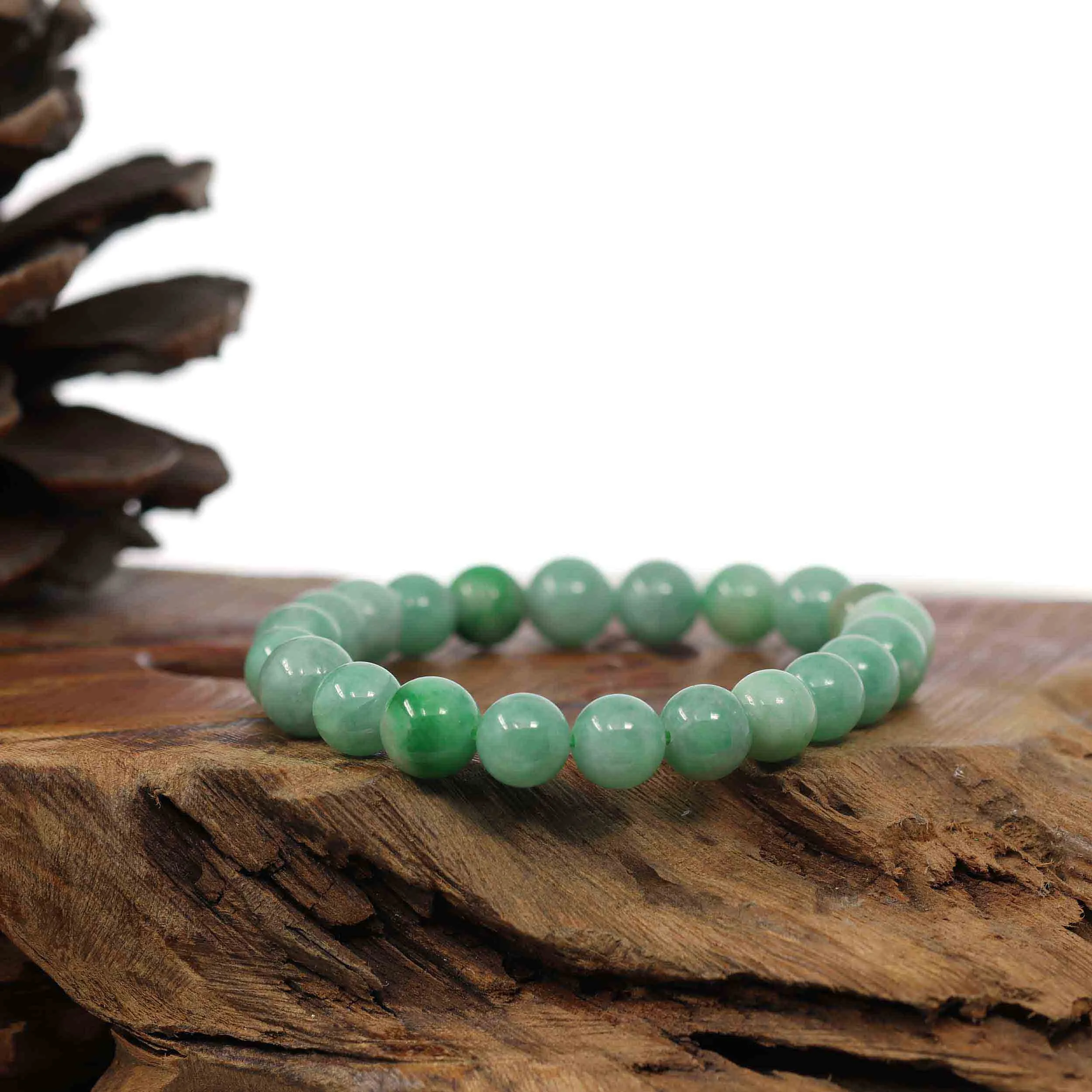 Natural Jadeite Jade Round Green Beads Bracelet ( 8.5 mm )