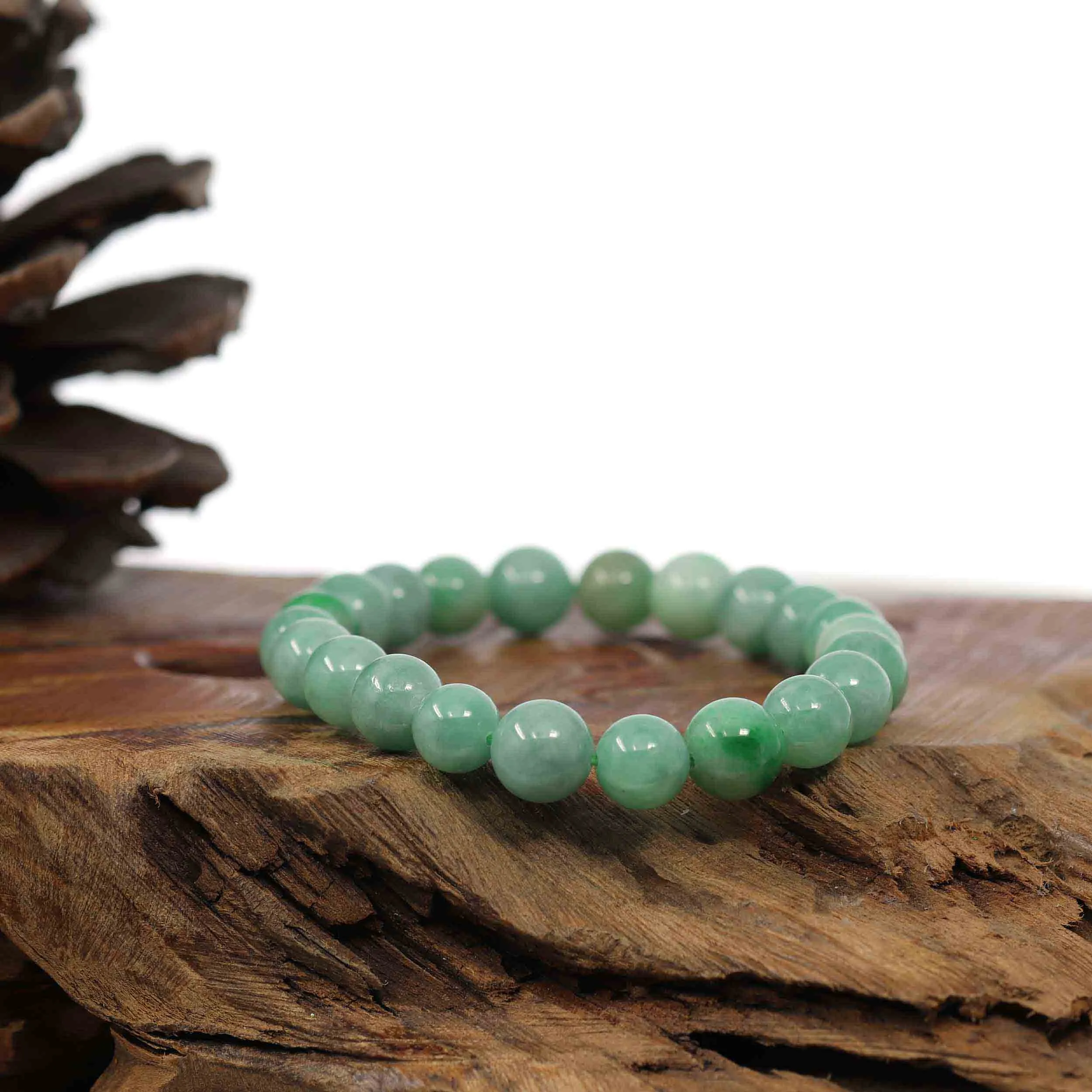 Natural Jadeite Jade Round Green Beads Bracelet ( 8.5 mm )