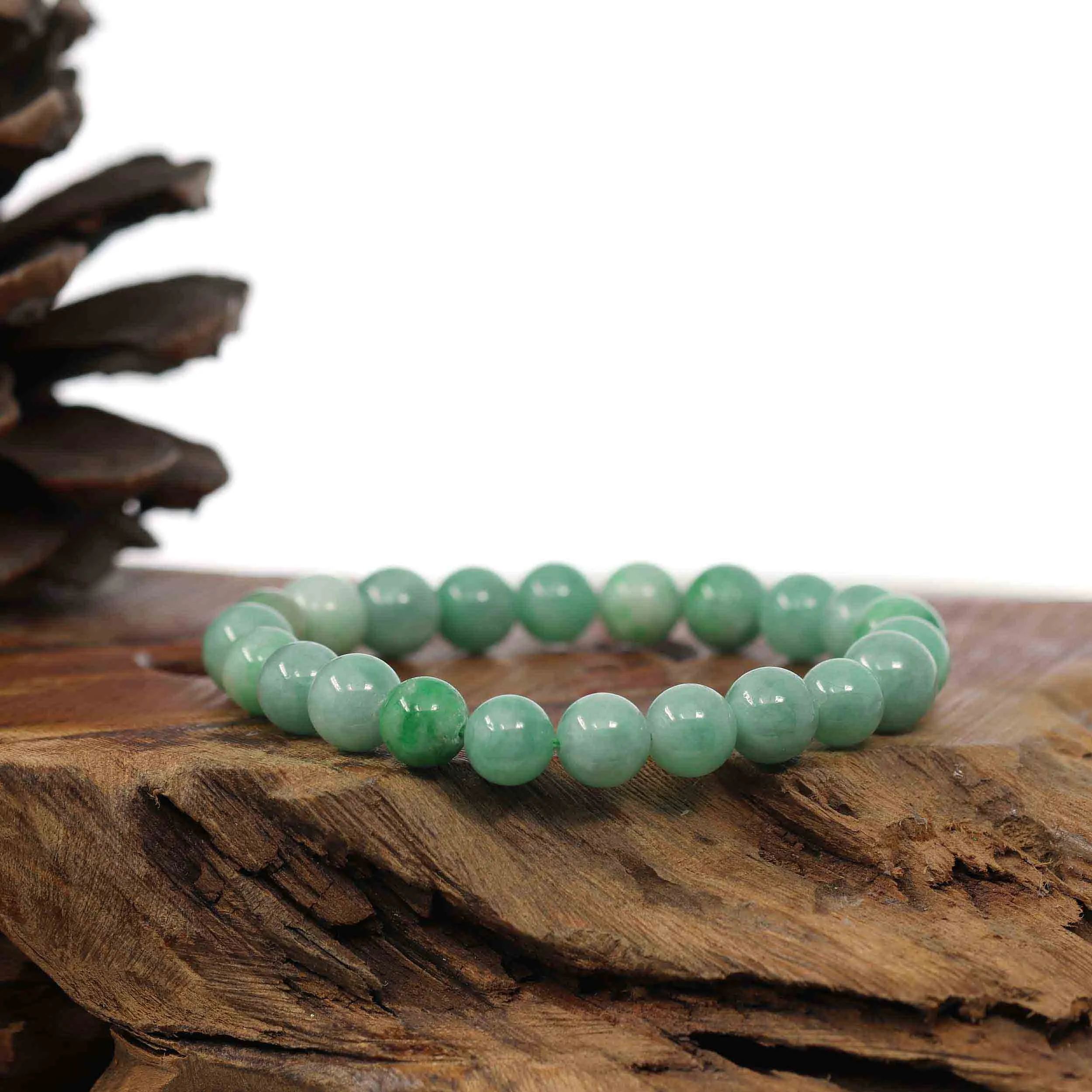 Natural Jadeite Jade Round Green Beads Bracelet ( 8.5 mm )