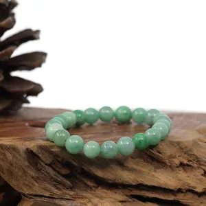 Natural Jadeite Jade Round Green Beads Bracelet ( 8.5 mm )