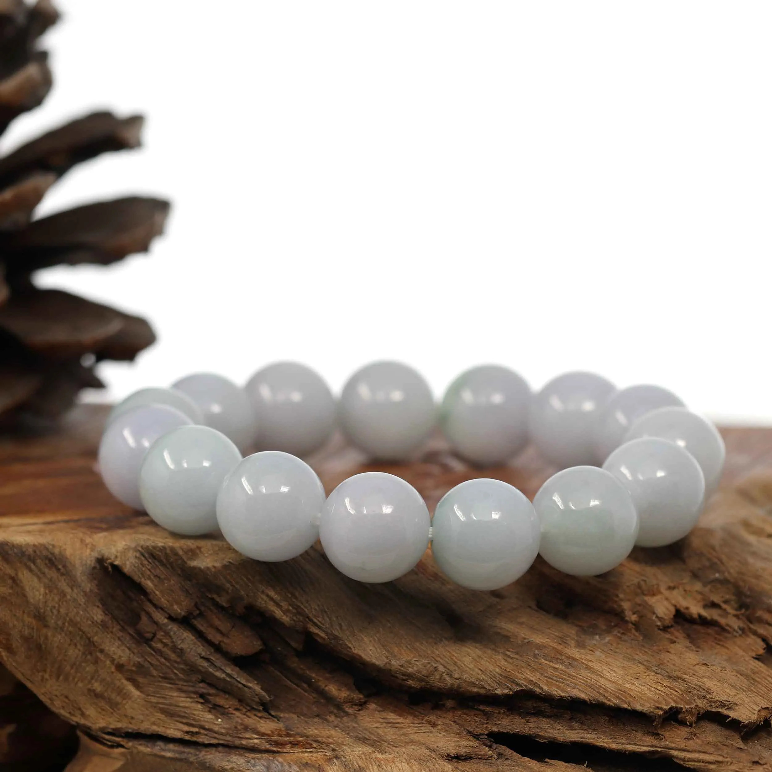 Natural Jadeite Jade Round Light Lavender Beads Bracelet (14mm)