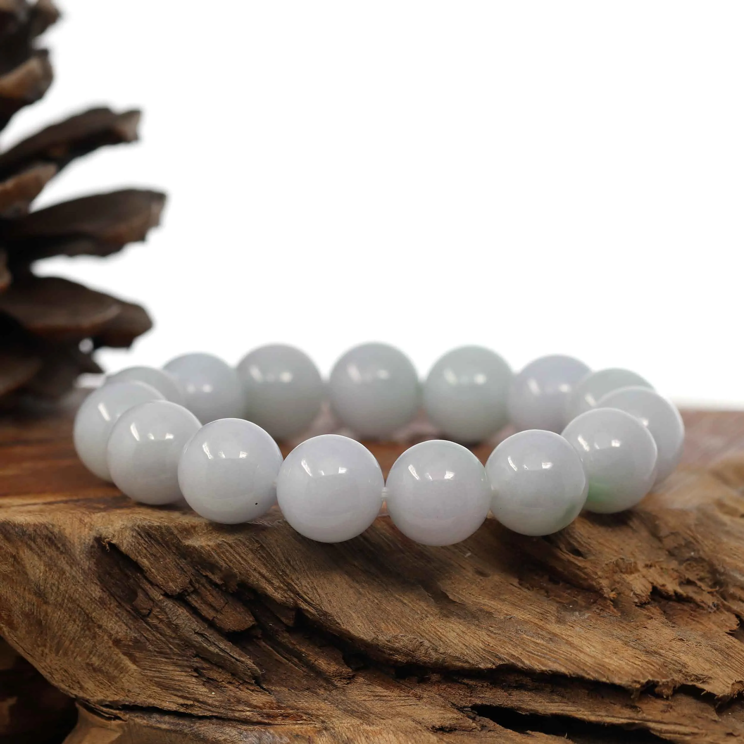 Natural Jadeite Jade Round Light Lavender Beads Bracelet (14mm)