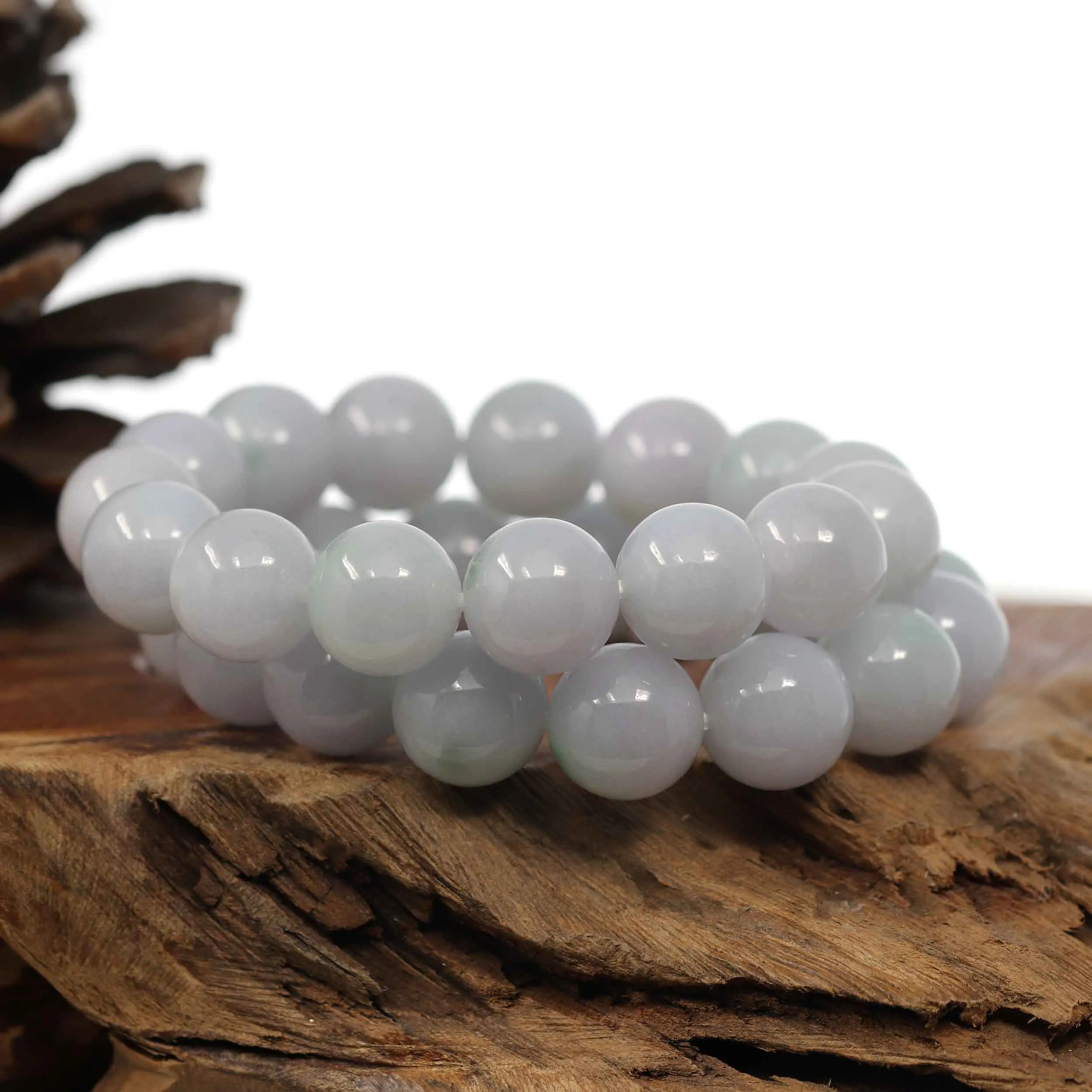 Natural Jadeite Jade Round Light Lavender Beads Bracelet (14mm)