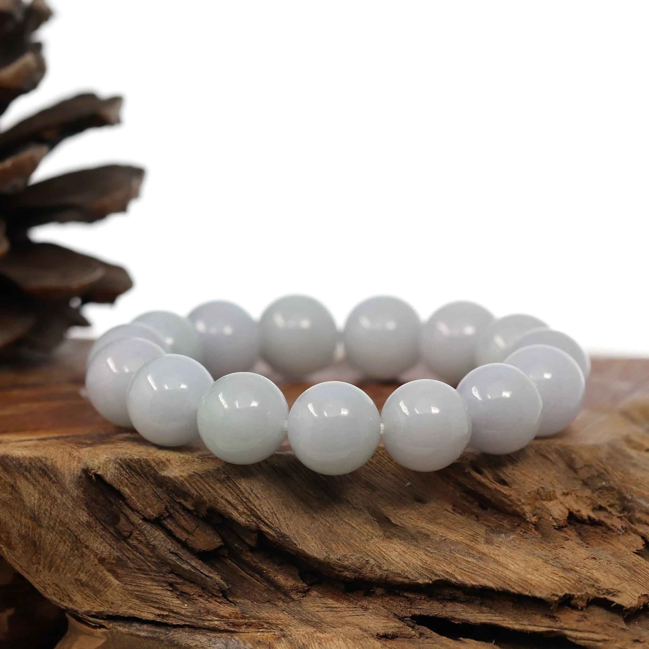 Natural Jadeite Jade Round Light Lavender Beads Bracelet (14mm)