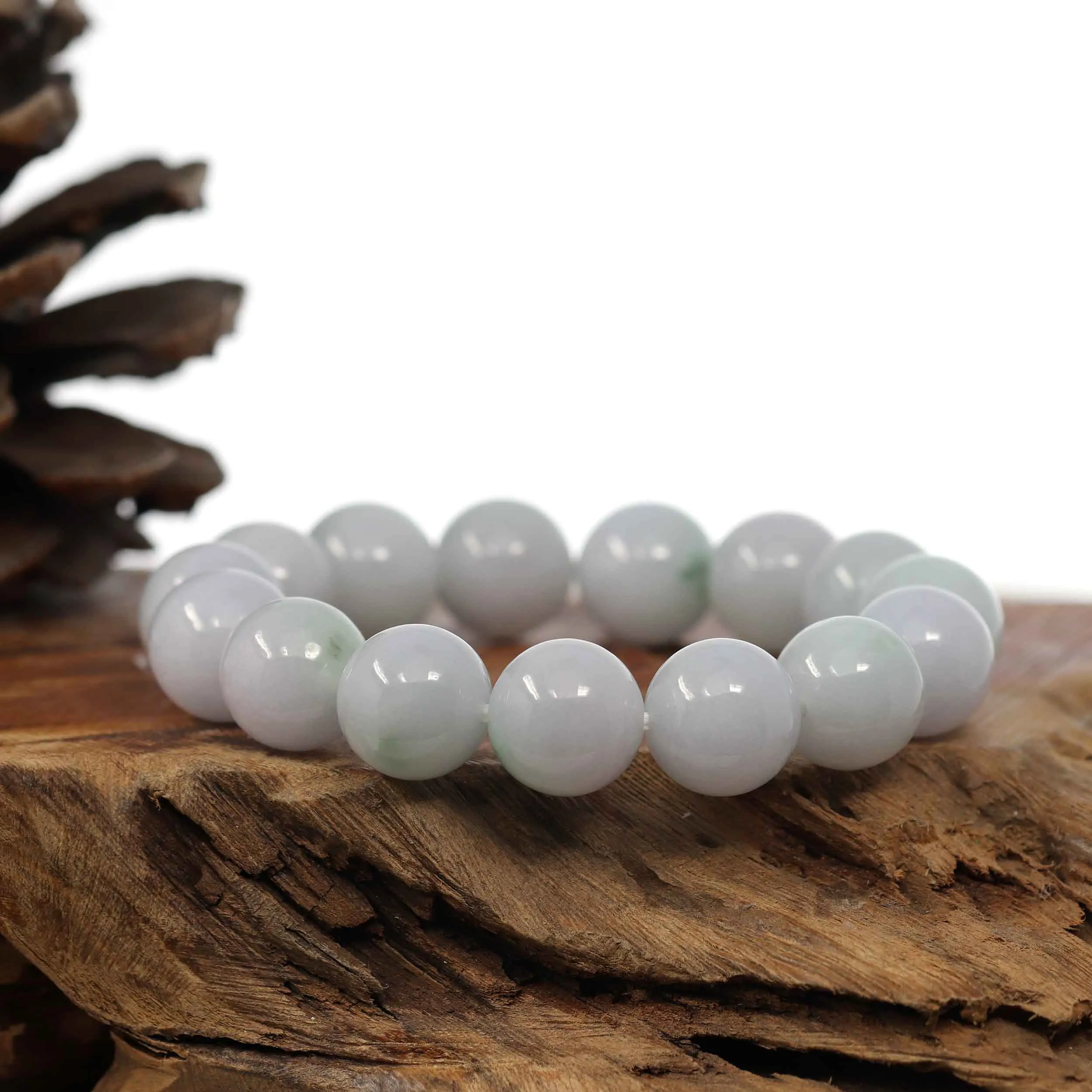 Natural Jadeite Jade Round Light Lavender Beads Bracelet (14mm)