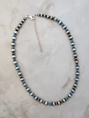 Navajo Pearls & Blue Turquoise 8mm Necklace Sterling Silver