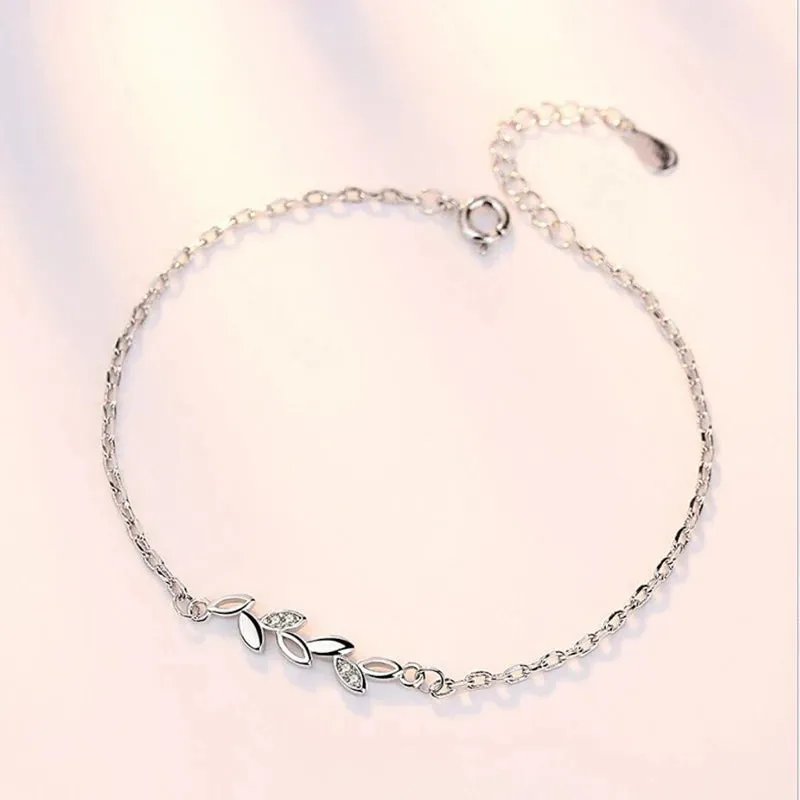 New Simple Fashion 925 Sterling Silver Leaves Chian Bracelet For Women Jewelry pulseira S-B46