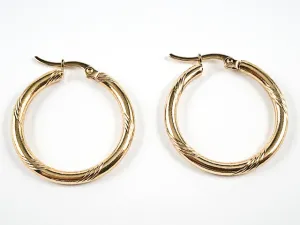 Nice Textured Shiny Metallic Gold Tone Hoop Steel Earrings