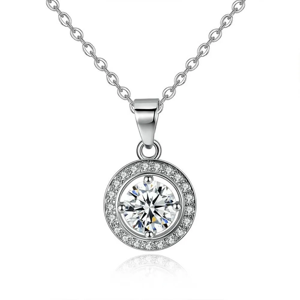 Northern Star Bright Cubic Zircon Round Pendant Necklace