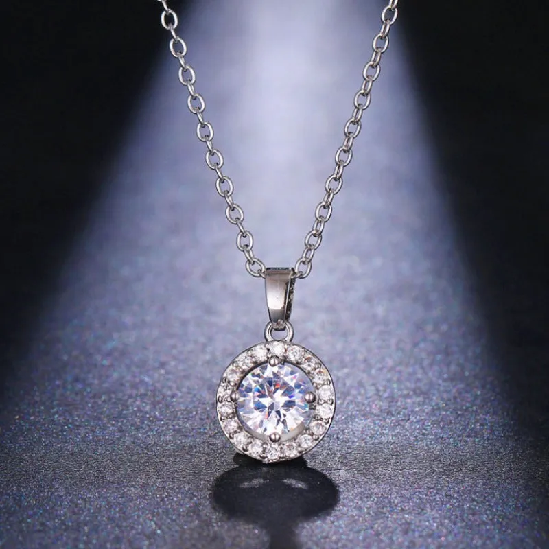 Northern Star Bright Cubic Zircon Round Pendant Necklace