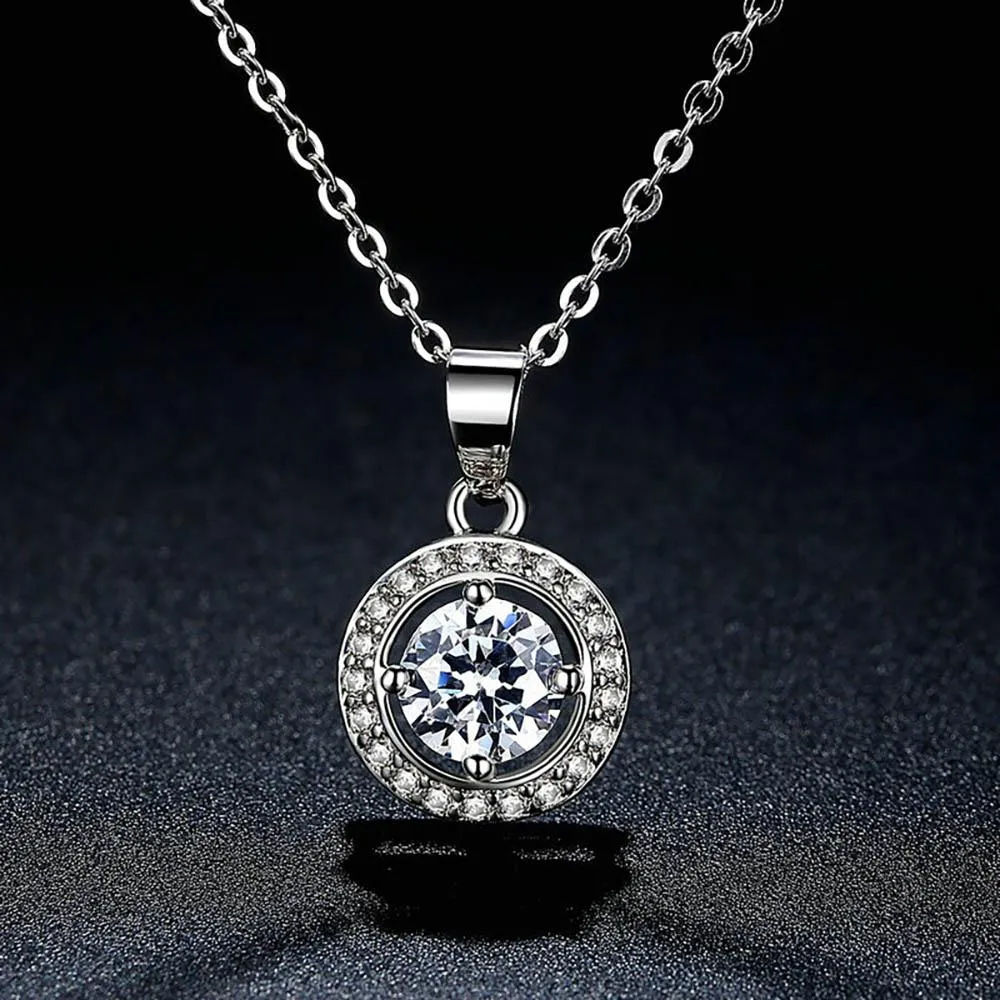 Northern Star Bright Cubic Zircon Round Pendant Necklace