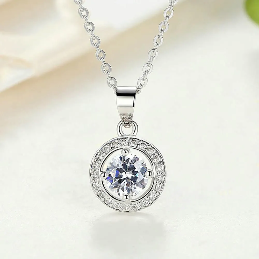 Northern Star Bright Cubic Zircon Round Pendant Necklace