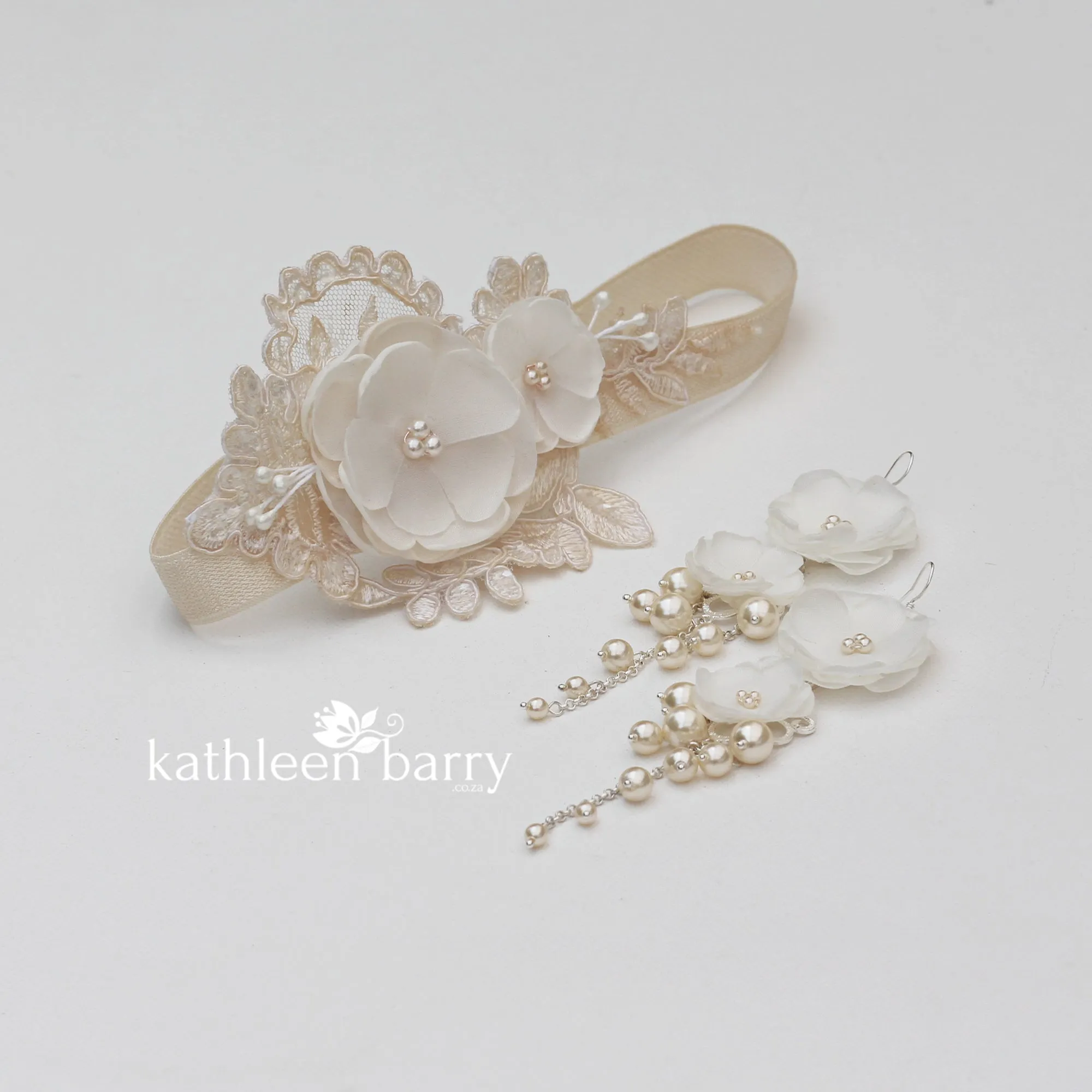 Odette flower and pearl chandelier statement earrings -  Color options available