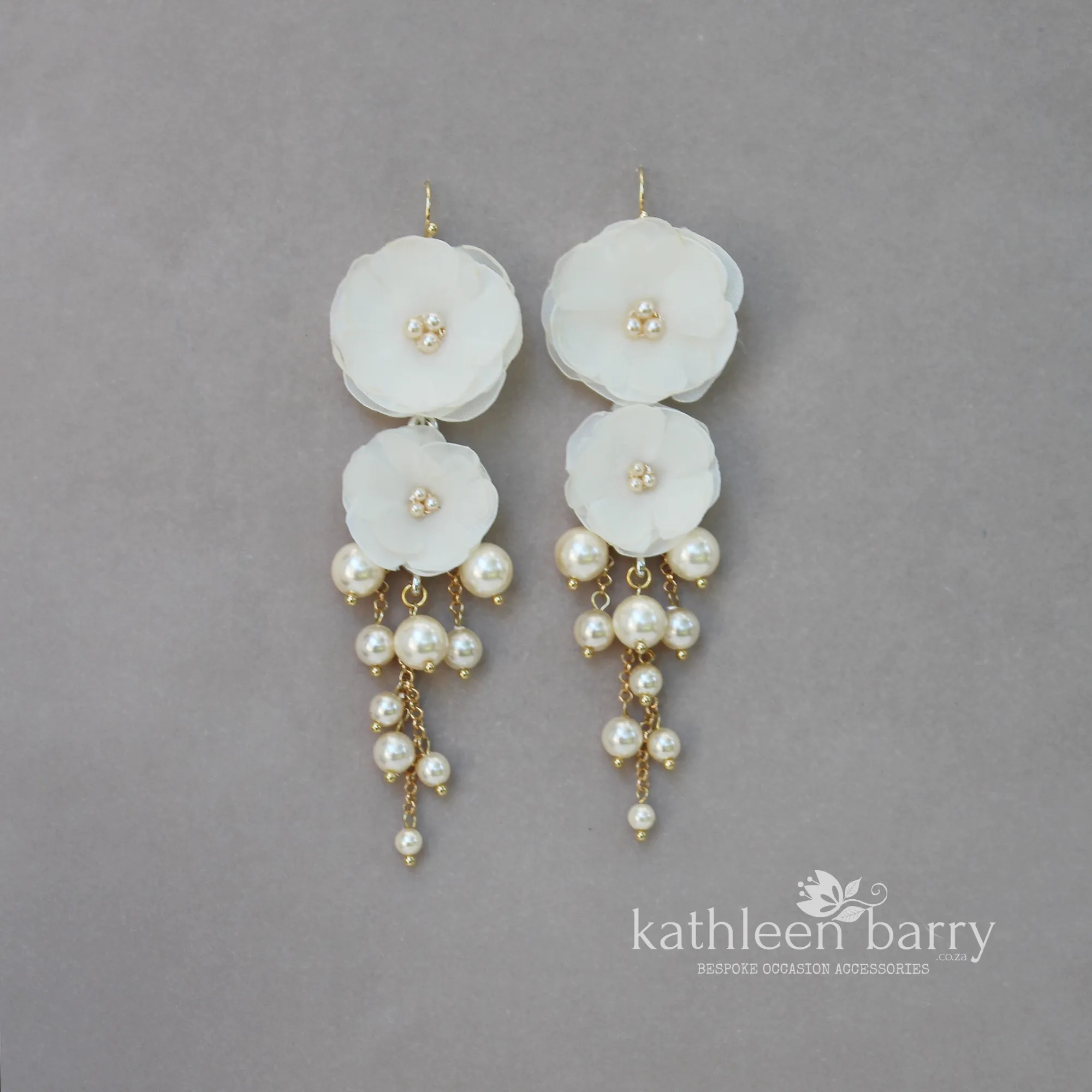 Odette flower and pearl chandelier statement earrings -  Color options available