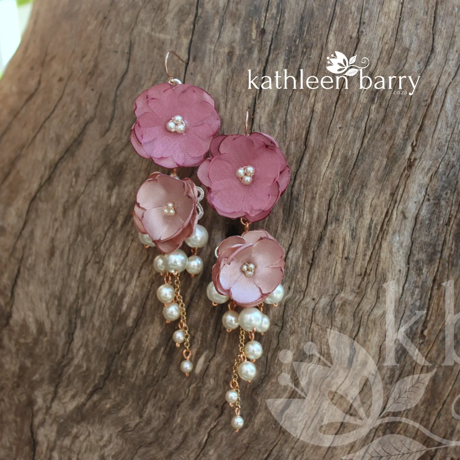 Odette flower and pearl chandelier statement earrings -  Color options available