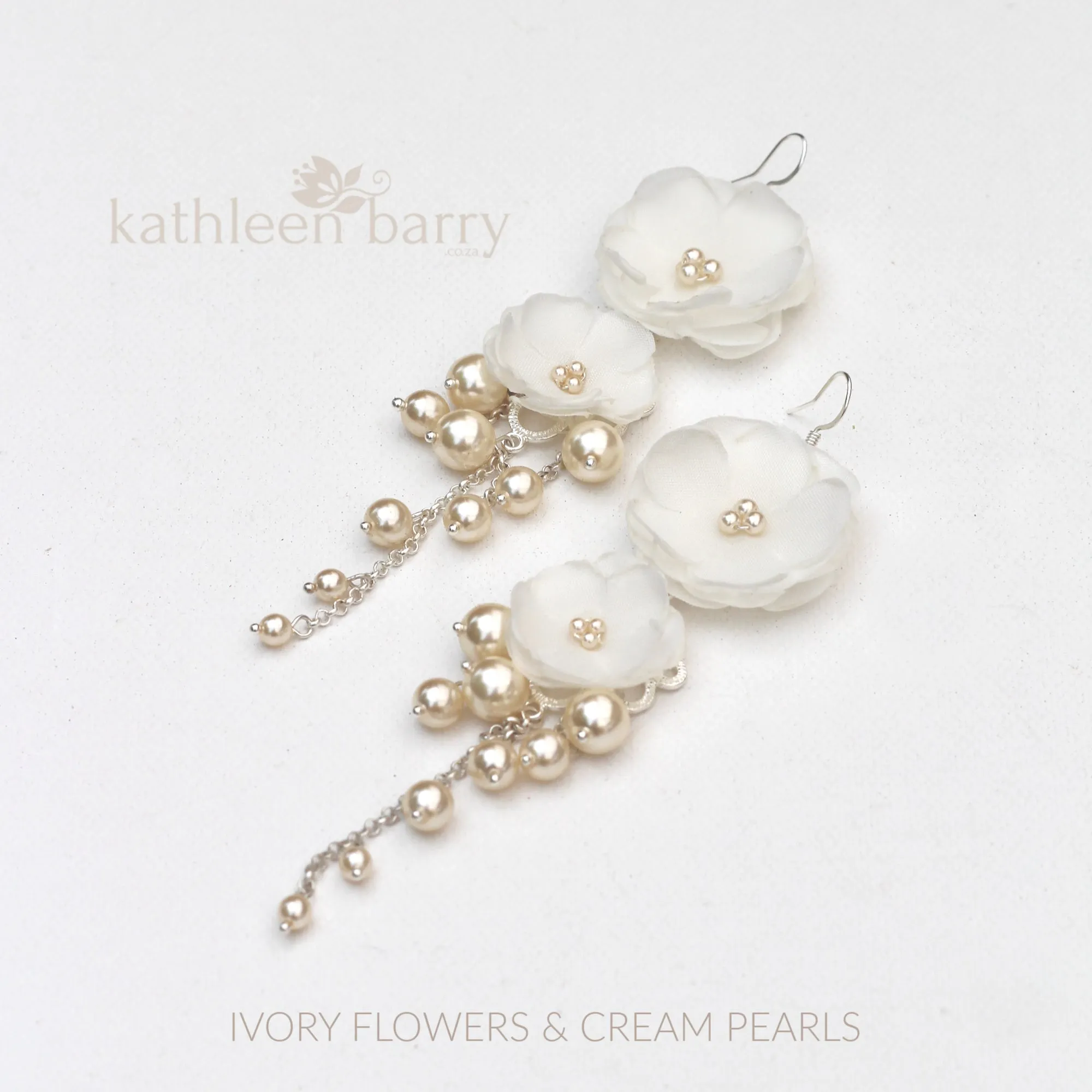 Odette flower and pearl chandelier statement earrings -  Color options available