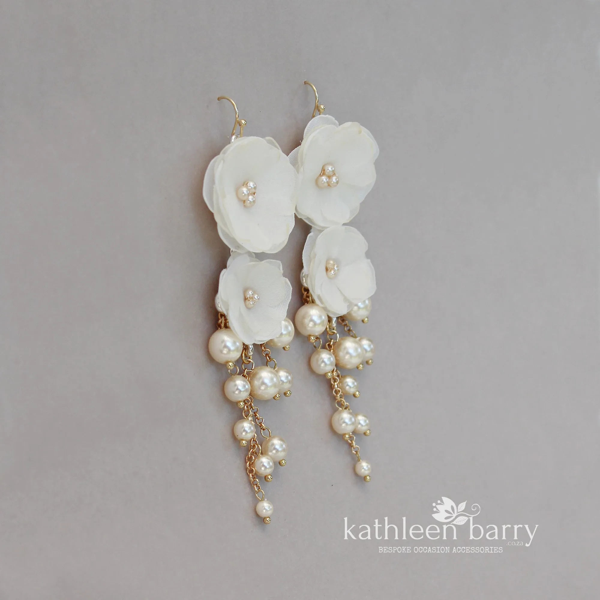 Odette flower and pearl chandelier statement earrings -  Color options available