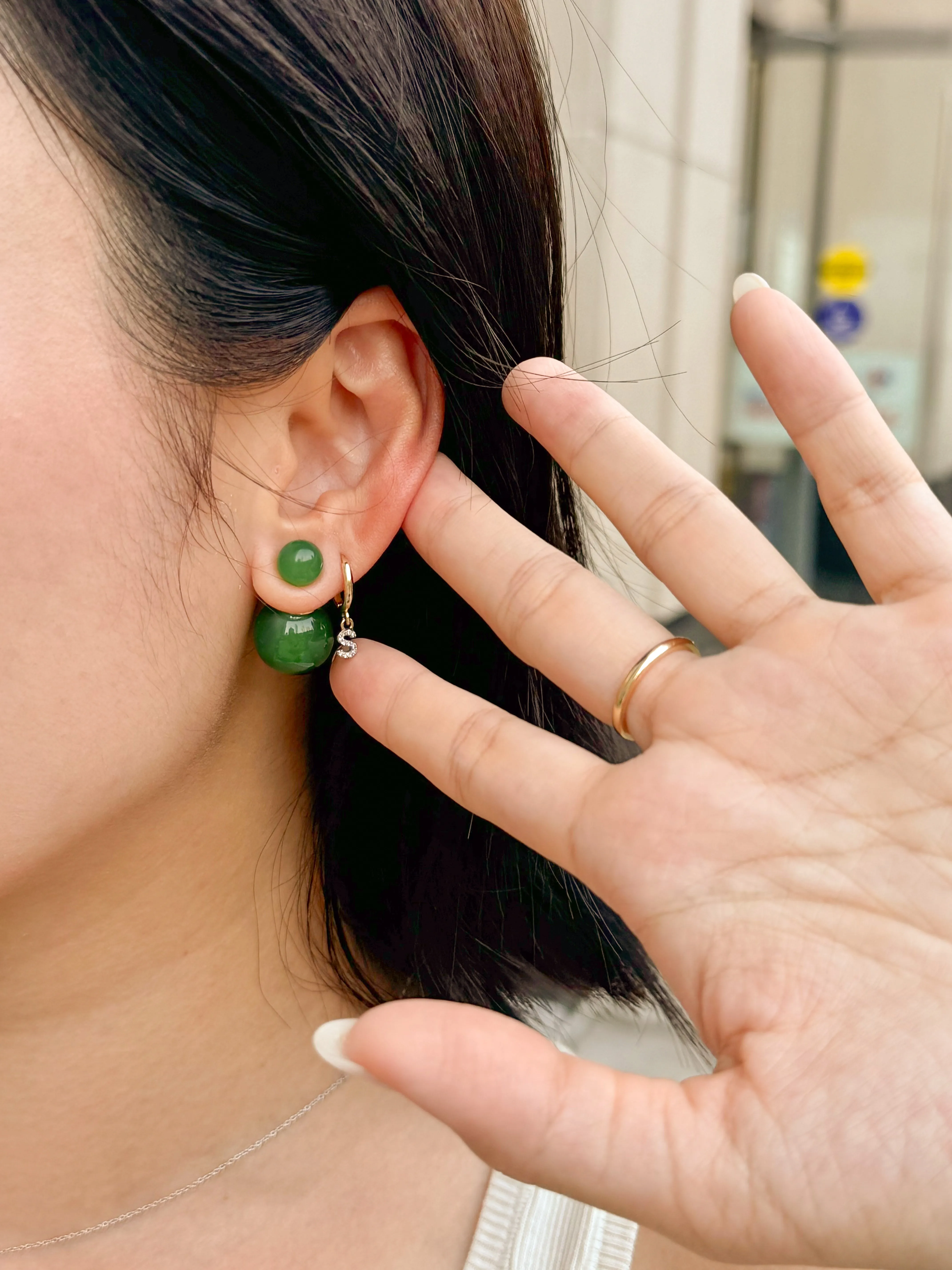 Orbit Duo — Double ended jade stone stud earrings