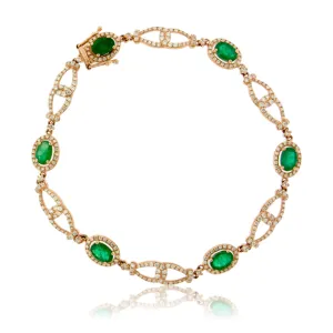 Oval Green Emerald & Diamond Bracelet