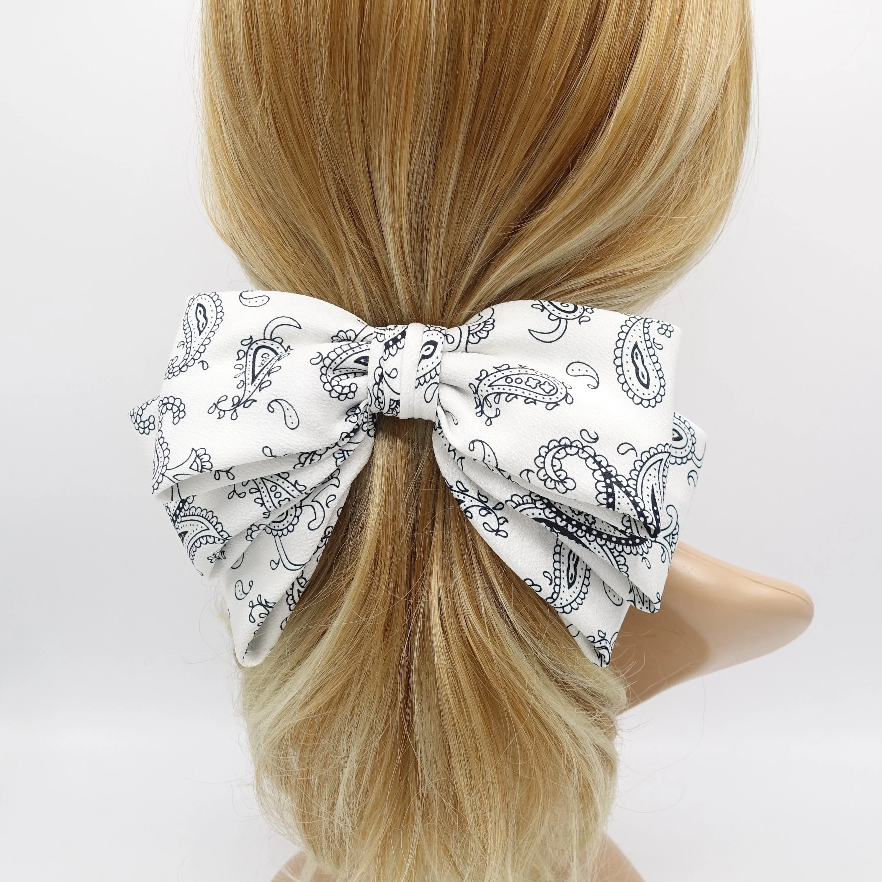 paisley hair bow, satin hair bow, layered hair bow for women