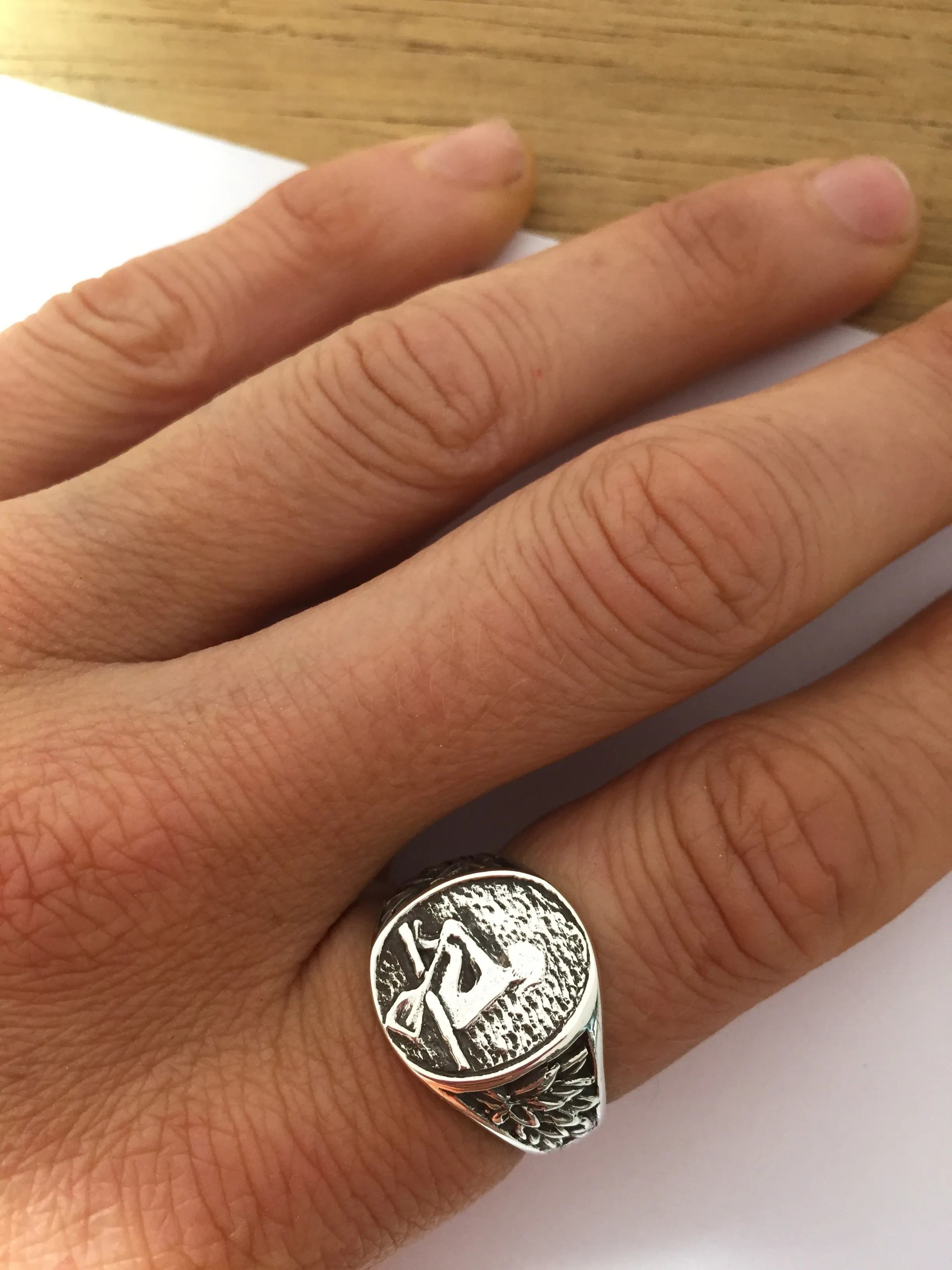 Pastoral Design Signet Ring with Female Rower