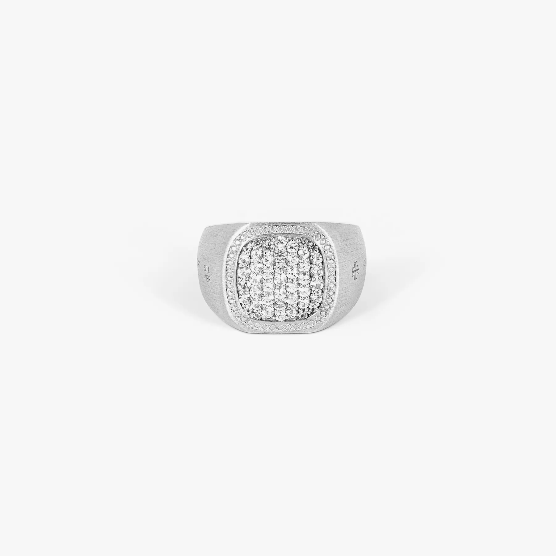 Pave Signet Ring In Silver & White Sapphire