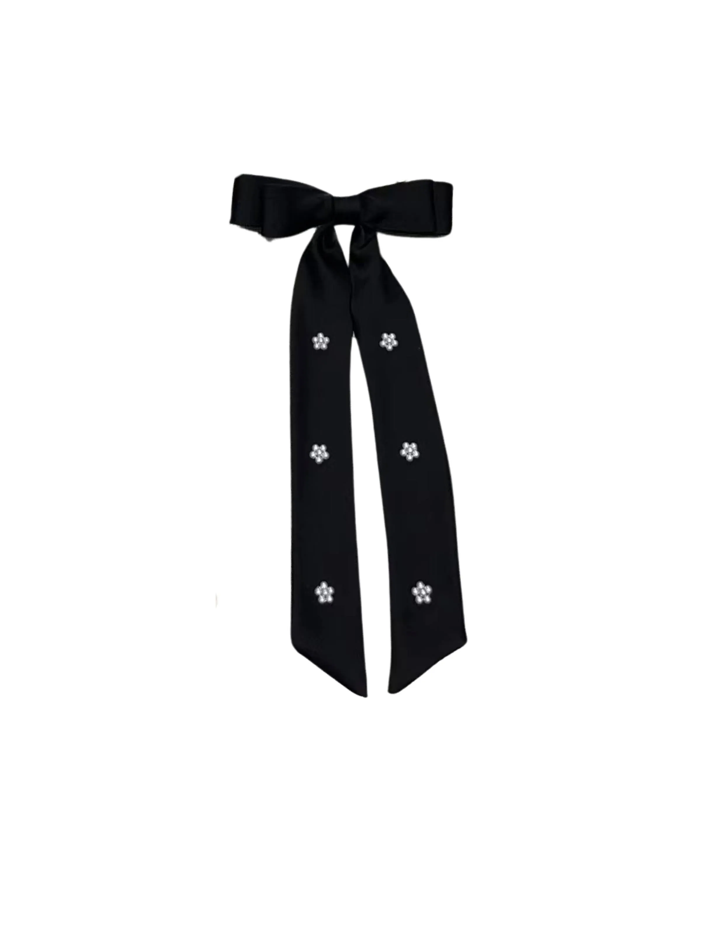 Pearl Embellished Slim Perfect Bow: Black