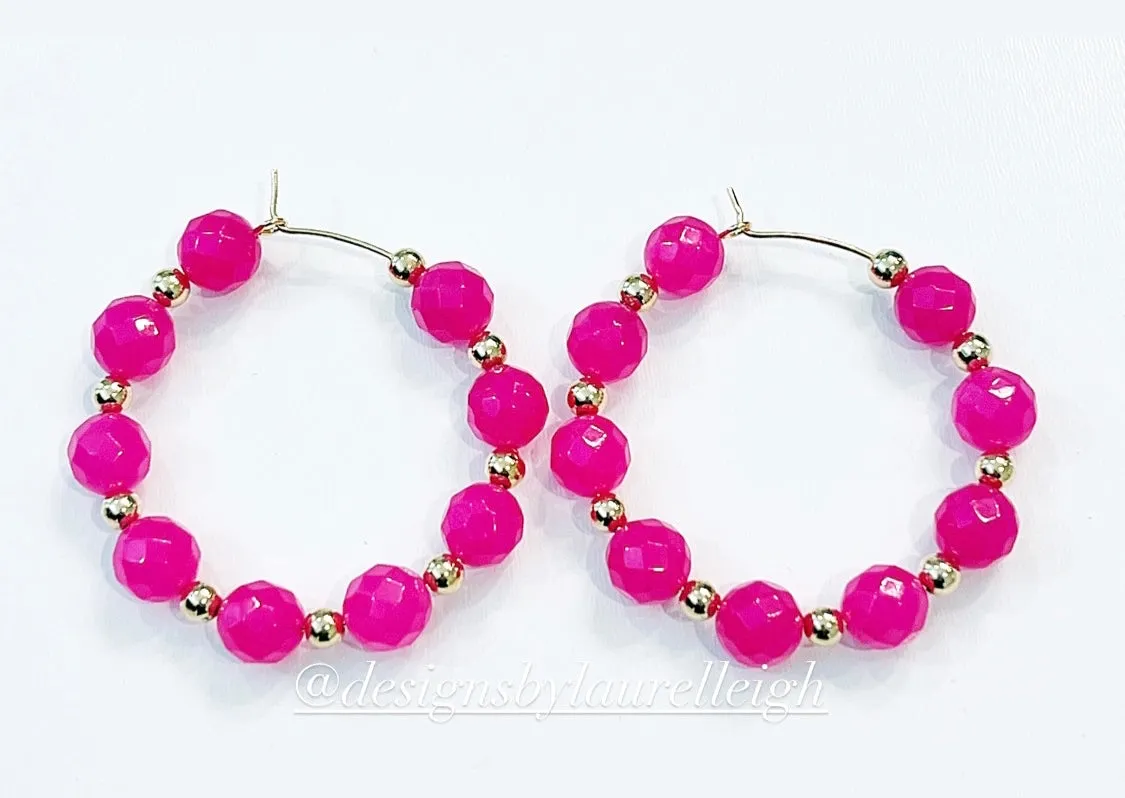 Pink & Gold Gemstone Hoops