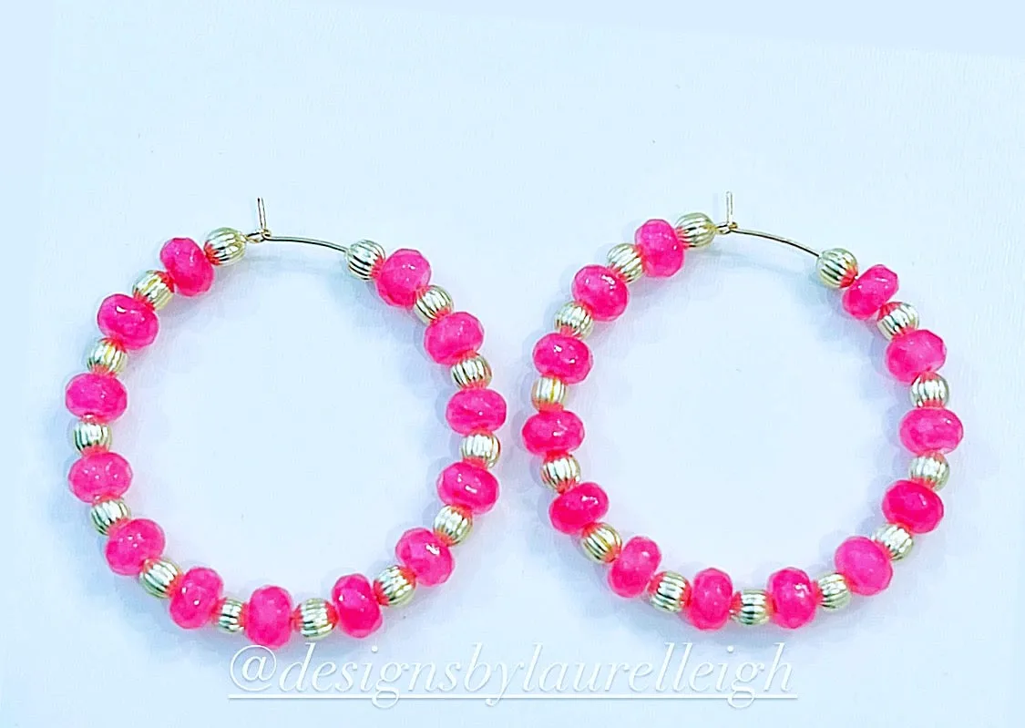 Pink & Gold Gemstone Hoops