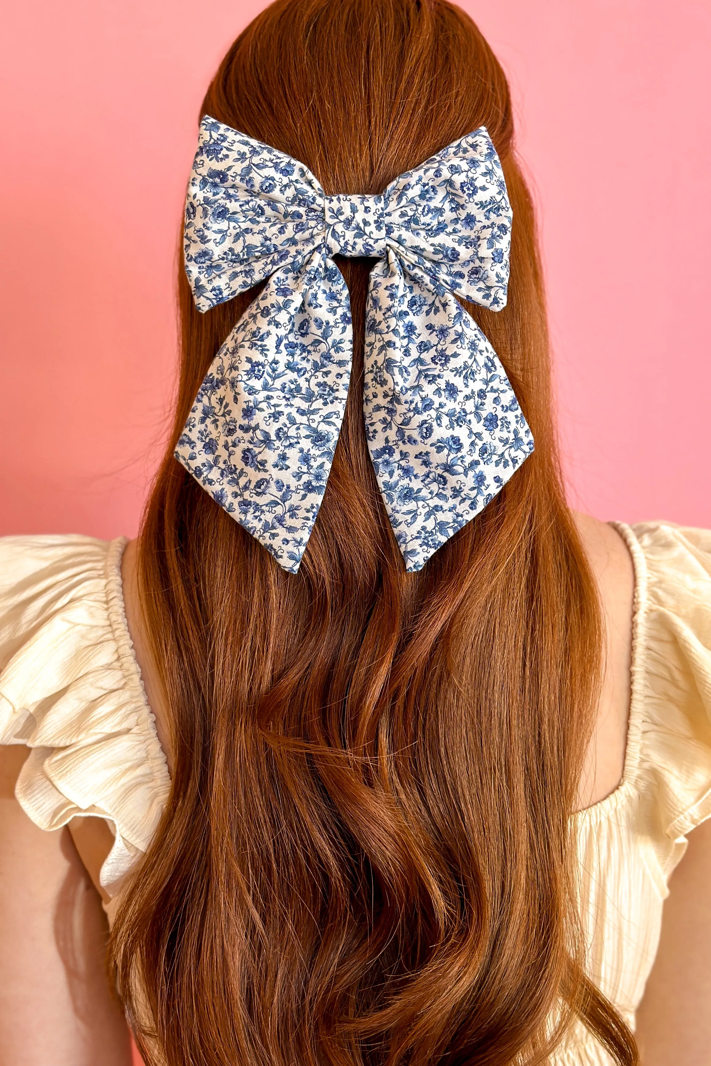 Piper Blue and White Floral Hair Bow