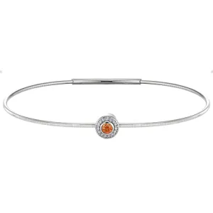 Platinum Finish Sterling Silver Round Simulated Citrine Birth Gem Bracelet with Simulated Diamonds