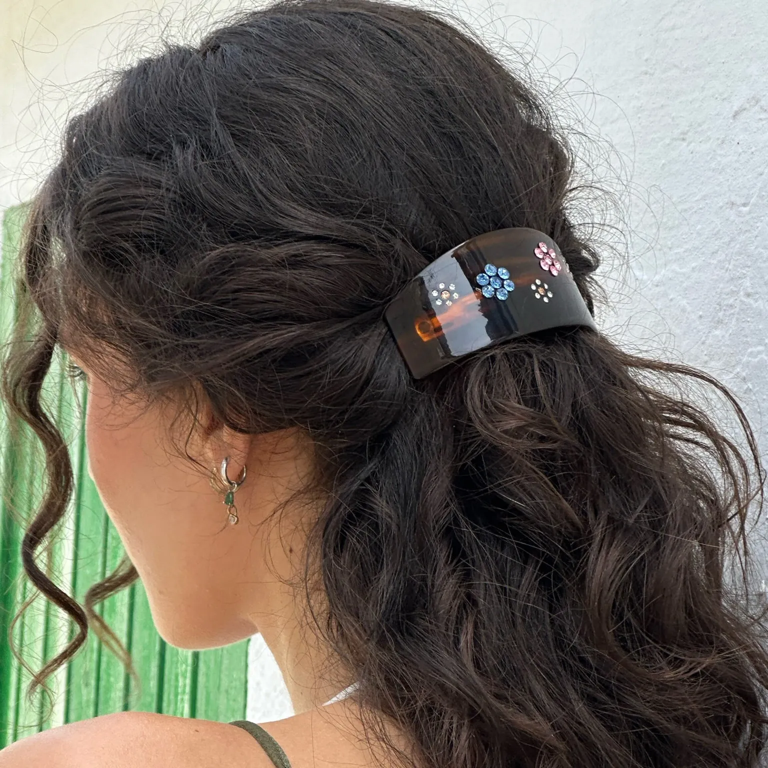 Ponytail Barrette in Tortoise Daisy