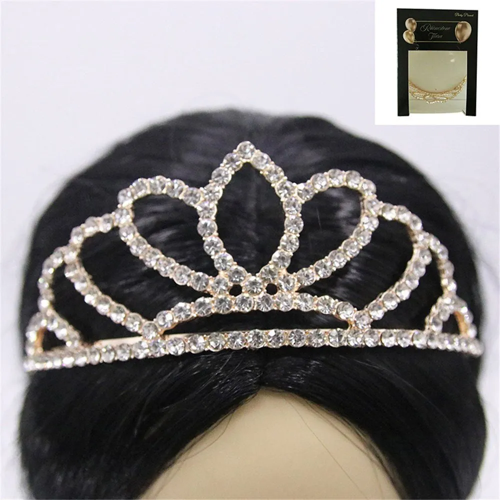 Queen's Metal Tiara with Diamante - Gold