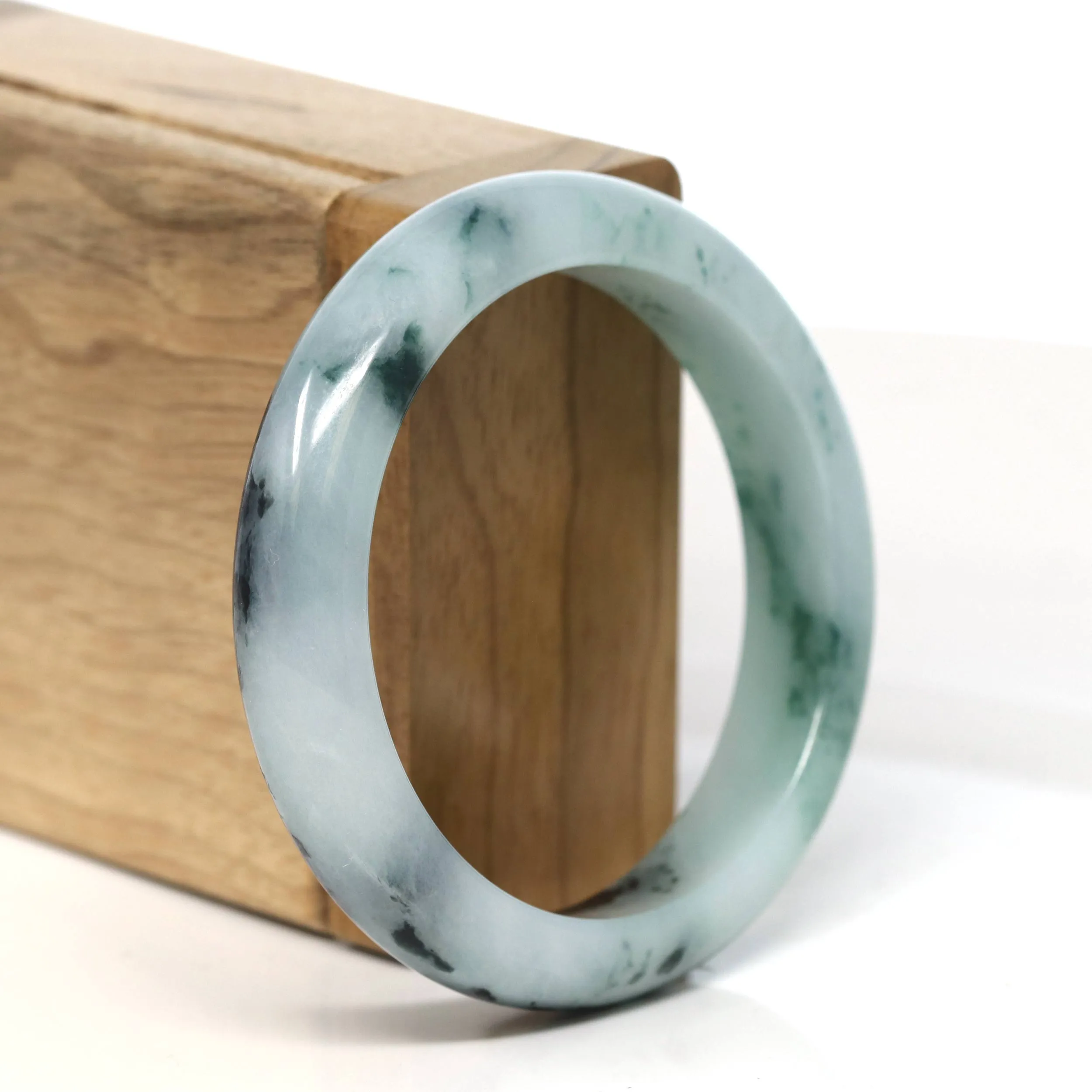 "Classic Princess Half Round" Blue- Green Jadeite Jade Bangle (55.2 mm) #T478