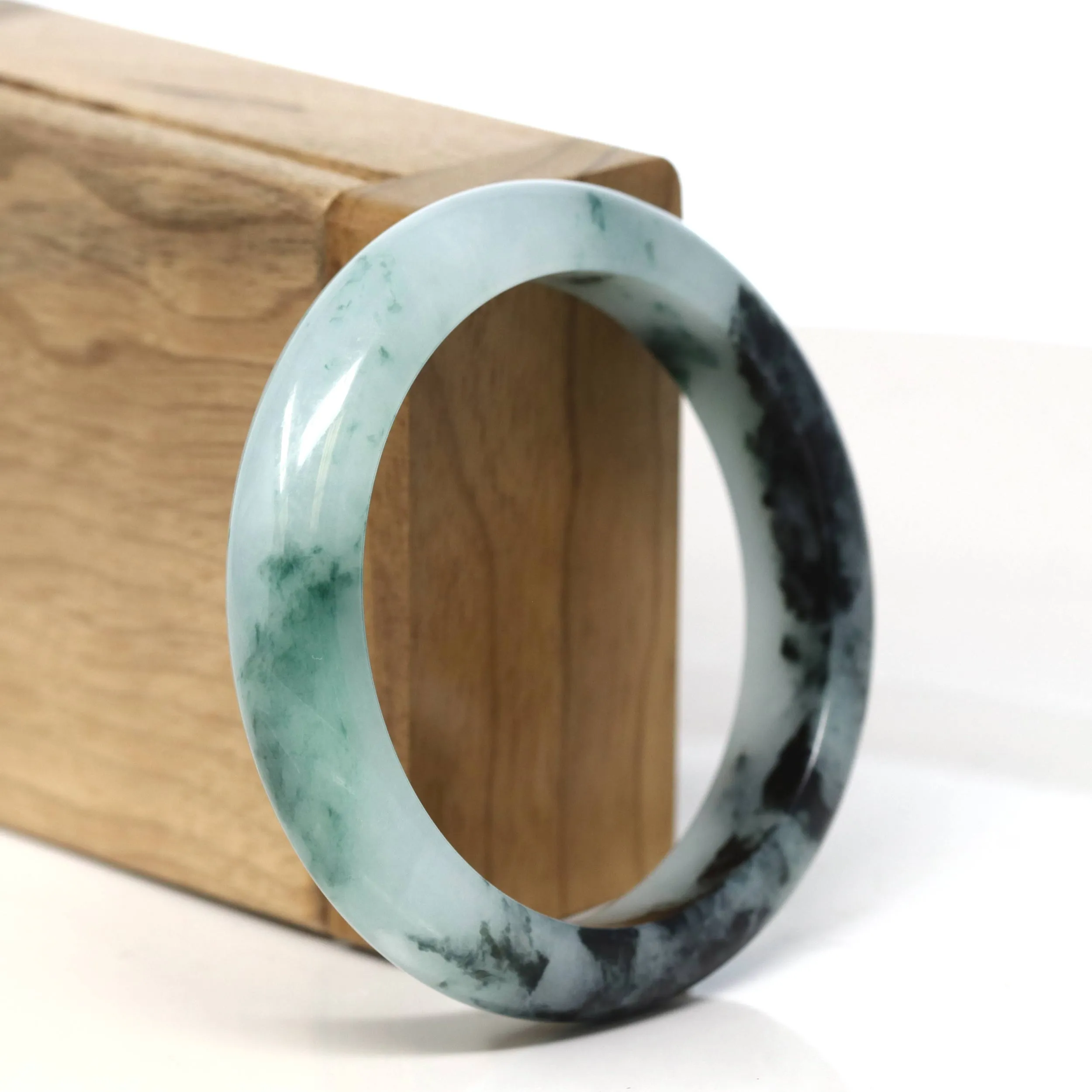 "Classic Princess Half Round" Blue- Green Jadeite Jade Bangle (55.2 mm) #T478