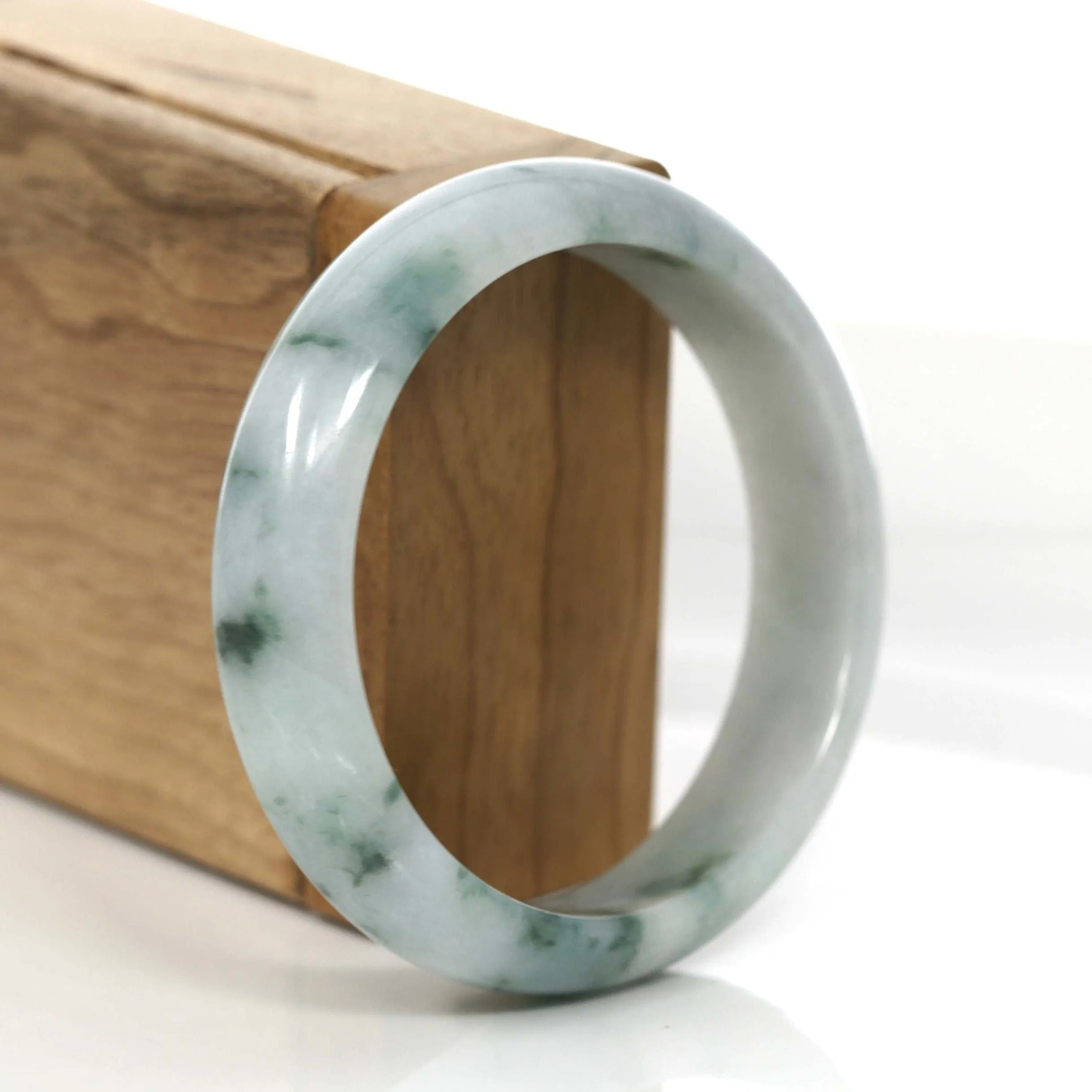 "Classic Princess Half Round" Blue- Green Jadeite Jade Bangle (58.88 mm) #741